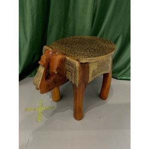 18 Inch Brass Fitted Wooden Elephant Stool (Honey)