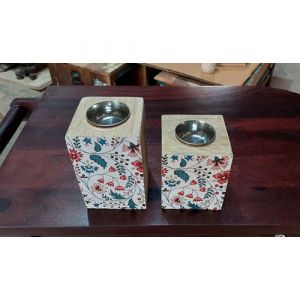 Wooden Candle Stand Paper Printing (Set of 2)