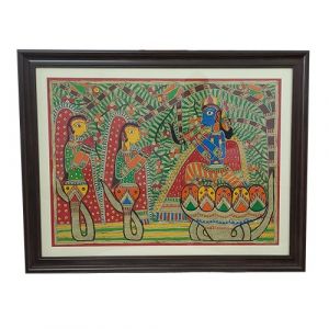 Madhubani Painting Krishna Dancing on Kaaliya Snake