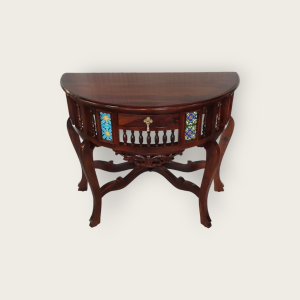 Wooden Tile Fitted Half Round Console with Drawer (Assorted Colour)