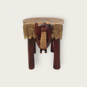 12 Inch Brass Fitted Wooden Elephant Stool (DRM)
