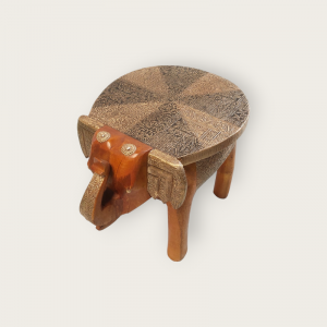 12 Inch Brass Fitted Wooden Elephant Stool (Honey)