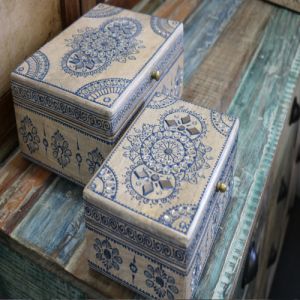 Wooden Painted Boxes (Set of 2)