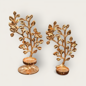 Brass Leaf Candle Holder (Rose Gold) (Assorted Sizes)