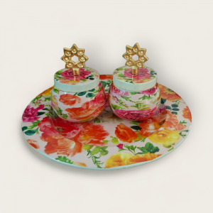 Floral Tray with 2 Jars (Assorted Colours)