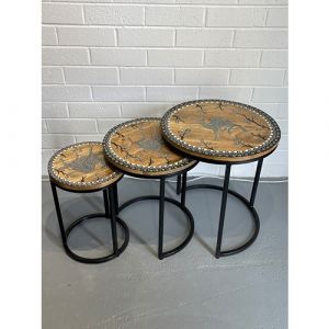 Round Fitted Nesting Table (Set of 3)-Camel