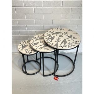 Round Fitted Nesting Table (Set of 3)-Bird