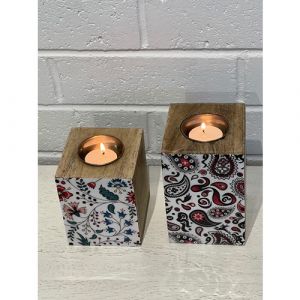 Wooden Candle Stand Paper Printing (Set of 2)-Feathers