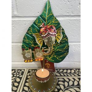 Painted T-Light Leaf Ganesha