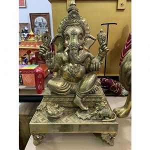 Brass Ganesha on Square Chowki