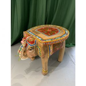 15 Inch Wooden Elephant Stool (Natural Finish)