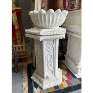 Marble Tulsi Pot with Flower (30")