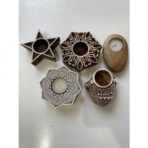 Wooden Candle Holder (Assorted Designs)