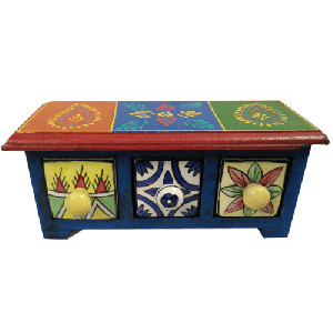 Wooden Chest Box with 3 Ceramic Drawers Assorted Color