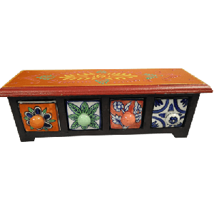 Handcrafted Wooden & Ceramic Multicolor 4 Drawer Box Assorted Color