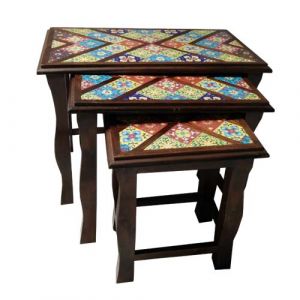 Wooden Nesting Table Tile Fitted (Set of 3)