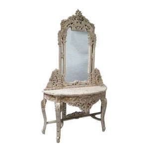 Antique Hand Carve Wooden Mirror Console Table Distress Finish