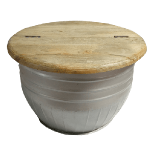 Iron Drum Coffee table With Wooden Top
