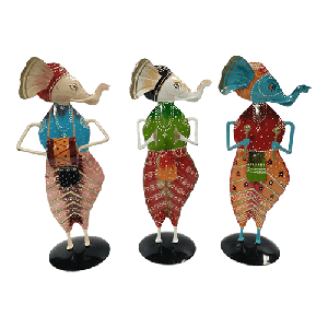 Multicolour painted musical Ganesha figurine set of 3 pcs