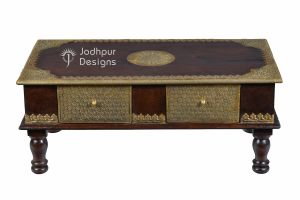 2 Drawer Brass Fitted Table