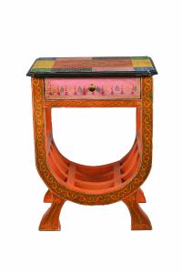 Curved Tile-Fitted Side Table with 1 Drawer