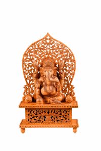 Wooden Ganesh Sitting On Singhashan