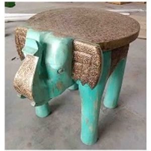 18 Inch Brass Fitted Wooden Elephant Stool (Green)