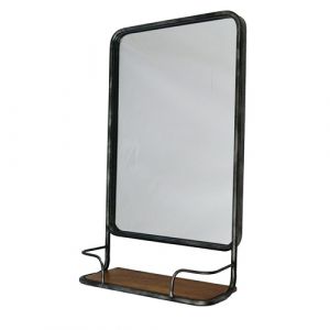 Iron Mirror with Wood Shelf