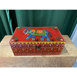 Red Elephant Hand Painted Wooden Box