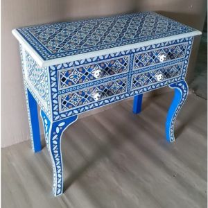 Blue Hand-Painted 4 Drawer Console Table
