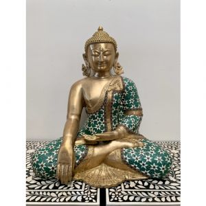 Big Brass Buddha with Green Flower Stones
