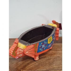 Wooden Elephant Bowl (Orange)