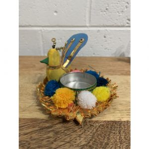 Handicraft Peacock T-light Holder (Assorted Designs)-Yellow with Blue Tail