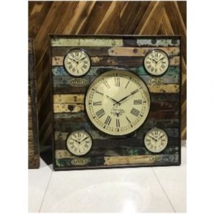 Reclaimed Wooden Square World Time Clock