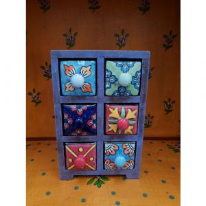 6 Ceramic Drawer Wooden Box Assorted Colours