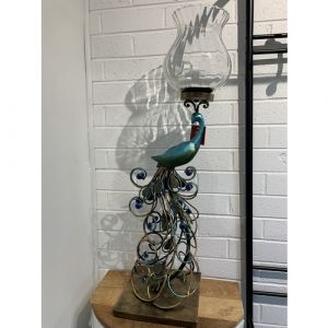 Hurricane Iron Peacock with Beads on Iron Stand