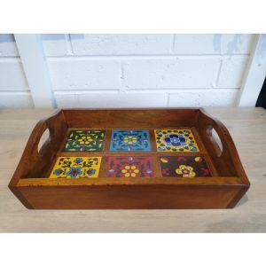 Honey Wooden 6 Tile Fitted Tray
