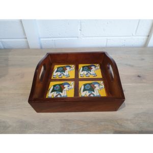 Light Honey Wooden 4 Tile Fitted Tray