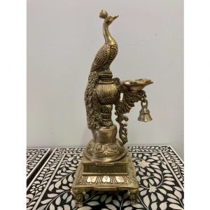 Brass Peacock Single Diya with Bell