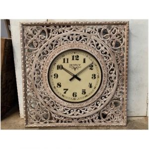 Wooden Hand Carving Clock in White Distress Finish