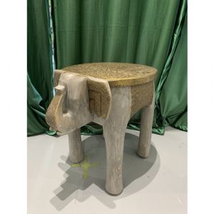 18 Inch Brass Fitted Wooden Elephant Stool (Grey)