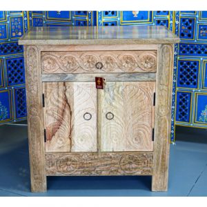 Hand-carved Natural Wood Cabinet