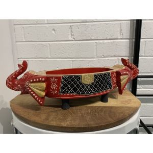 Wooden Elephant Bowl (Red)