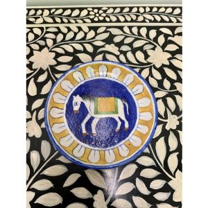 Animal Colour Ceramic Wall Plate (White Horse on Blue & Yellow)