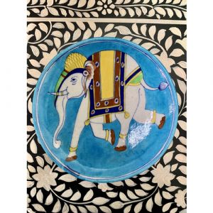 Animal Colour Ceramic Wall Plate (Elephant on Light Blue)