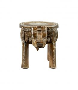 18 Inch White Henna Elephant Stool 