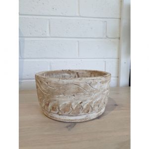White Distressed Wooden Bowl