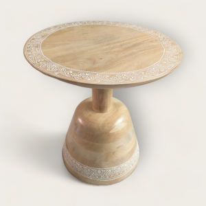 White Henna Wooden Round Table Bell Base