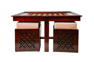 Wooden Coffee Table with Four Stools-Storage-DRM