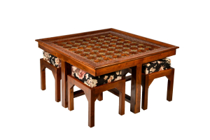 Wooden Coffee Table with Four Stools-Straight-Honey